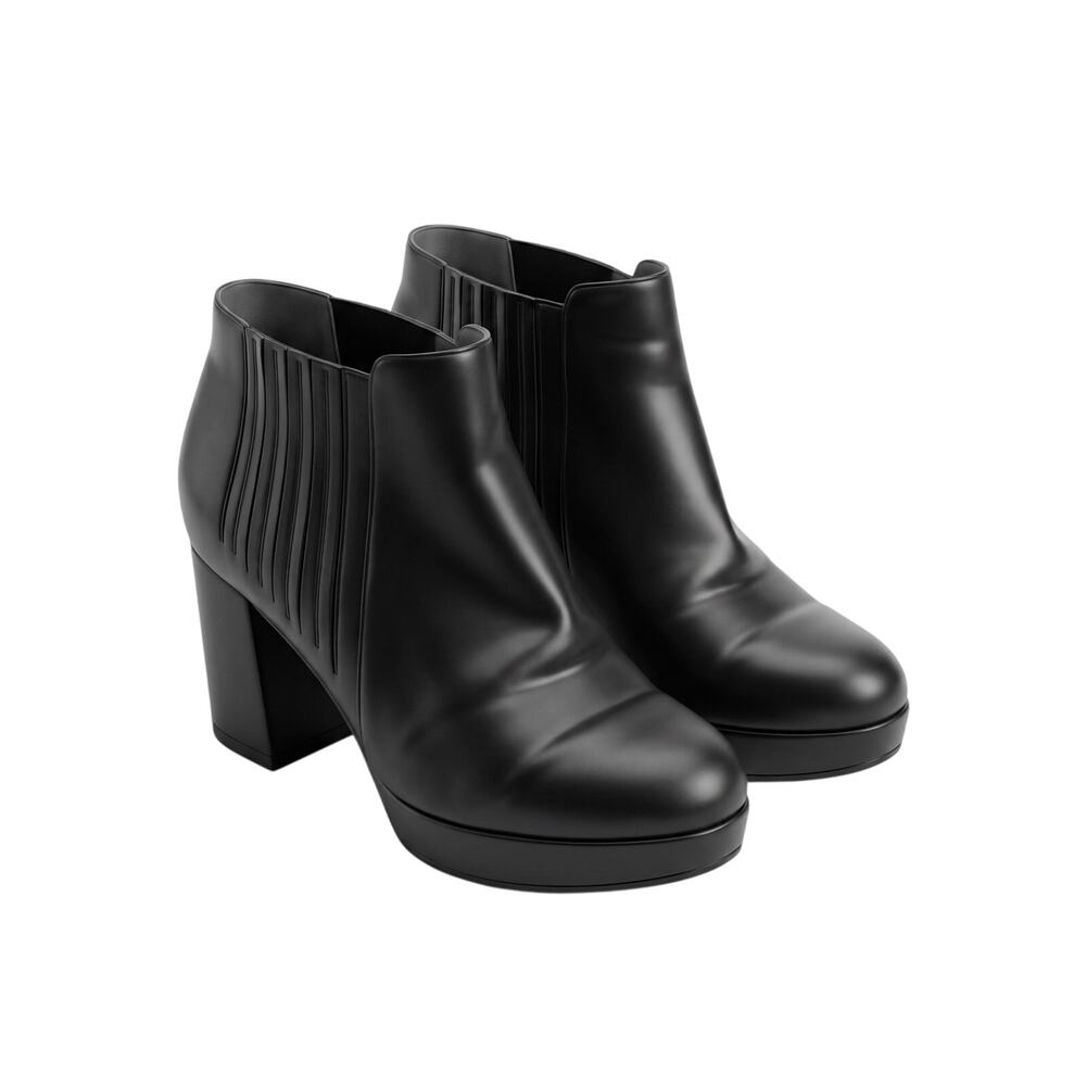 Eileen Fisher Black Leather Platform Ankle Booties • Women’s 8.5